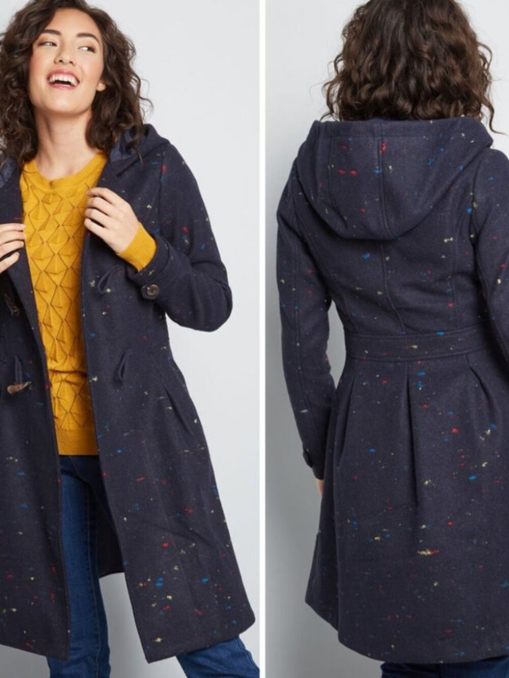 Modcloth Navy Speckled Toggle Coat